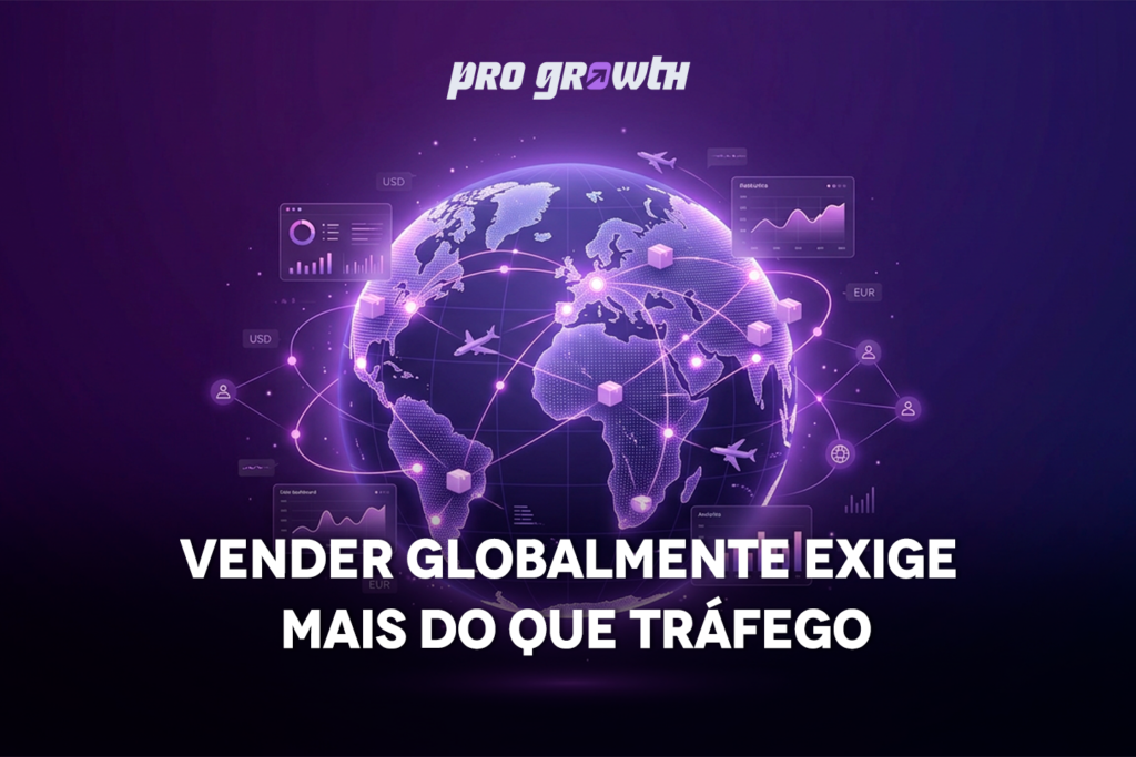 Globo digital conectado com gráficos, rotas e dados de e-commerce representando vendas globais e expansão internacional de lojas online.