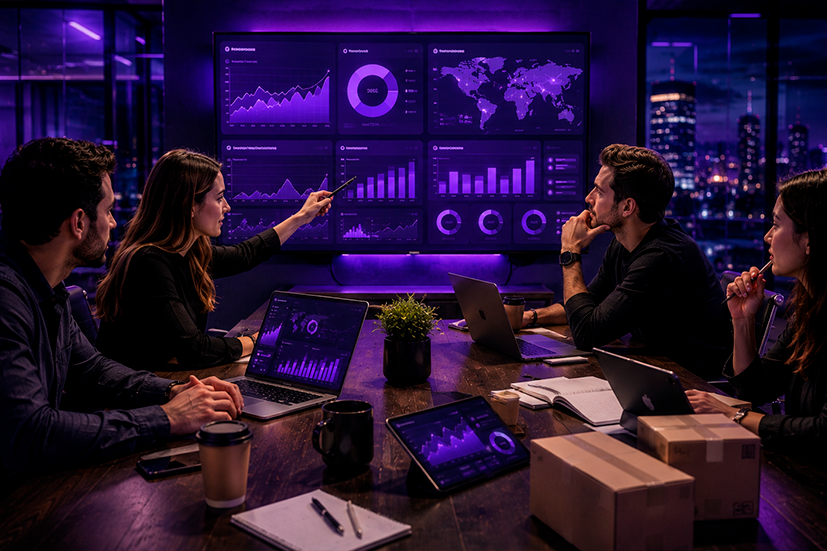 Equipe analisando indicadores de vendas, custos e retorno sobre investimento para acelerar o crescimento de uma operação de dropshipping.